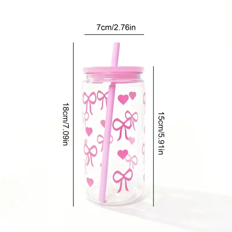 480ml Cute Bowknot Water Bottle with Straw BPA Free Reusable Drink Cup