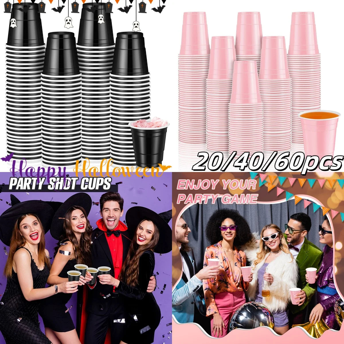 20-60Pc Disposable Plastic Party Shot Cups 2oz Small Drinking Tumblers - 1