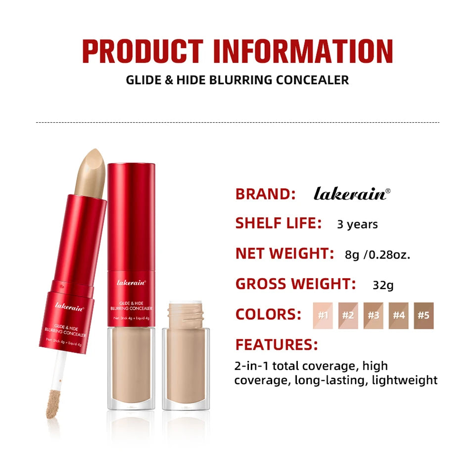 2-in-1 Glide & Hide Blurring Concealer Liquid Foundation Makeup