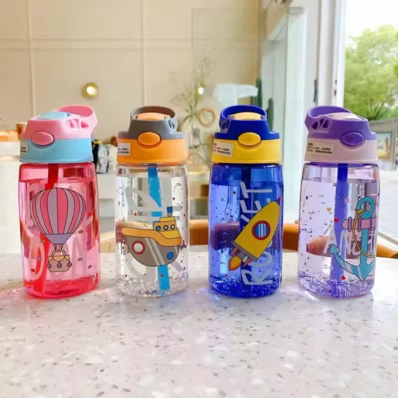 Kids Cartoon Water Bottle 480ml Leakproof Sippy Cup with Straw