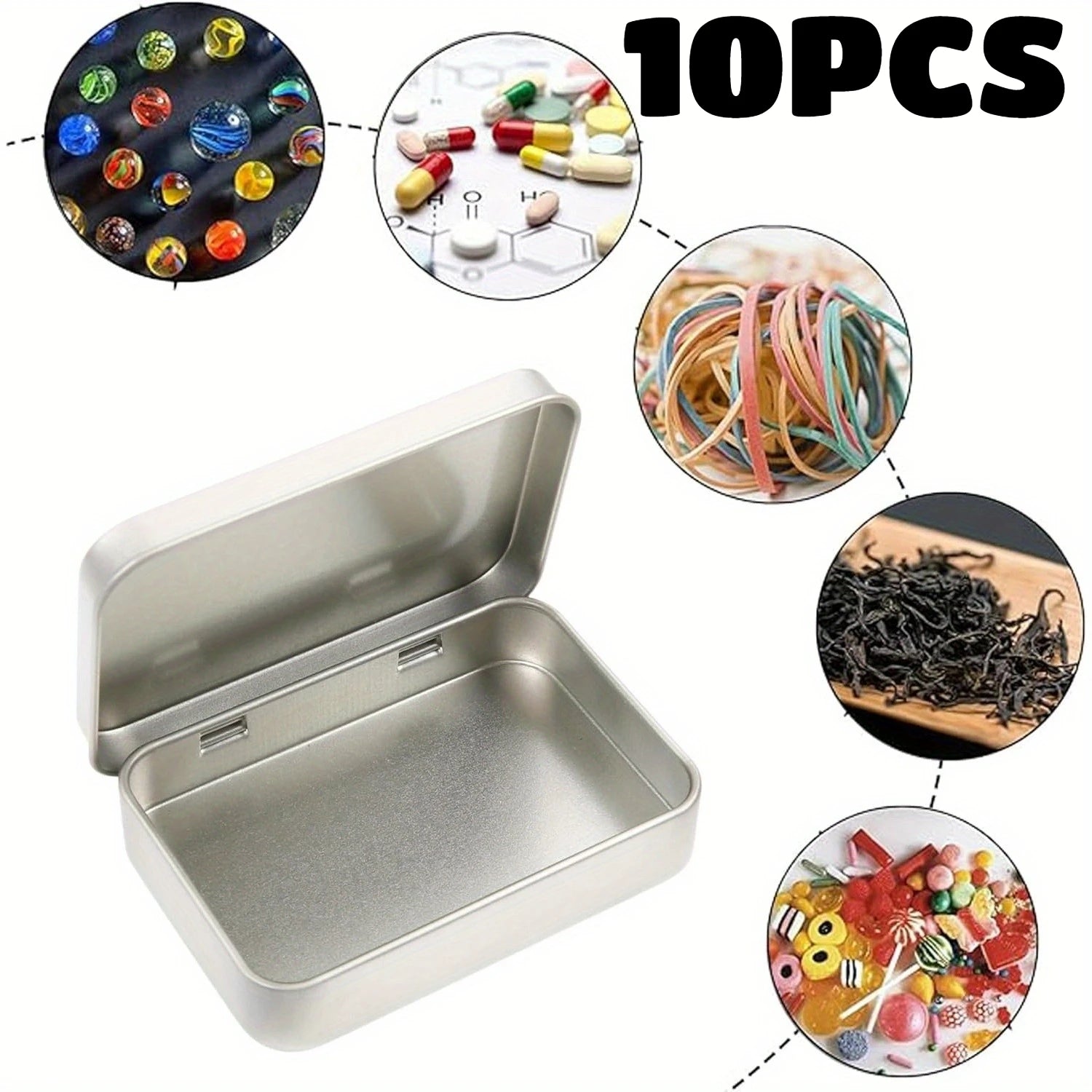 10pc Metal Tin Storage Box Rectangular Hinged Container for Small Items