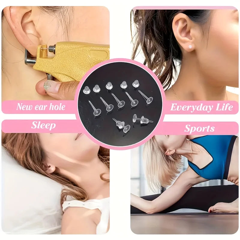 100pcs Clear Plastic Earring Studs Invisible Piercing Retainers DIY