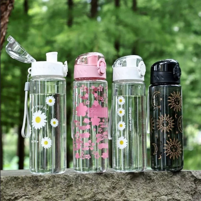 780ml Daisy Flower Water Bottle Leakproof Clear Sports Gym Flask