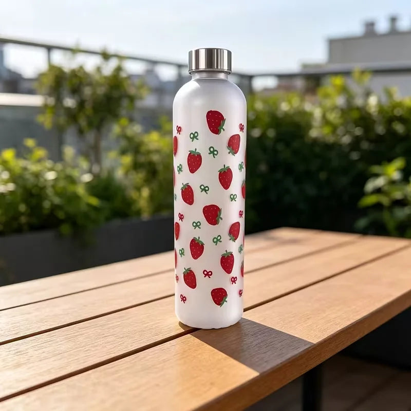 Cute Strawberry Water Bottle 1000ml Matte Frosted Leak Proof Sport Flask - 14
