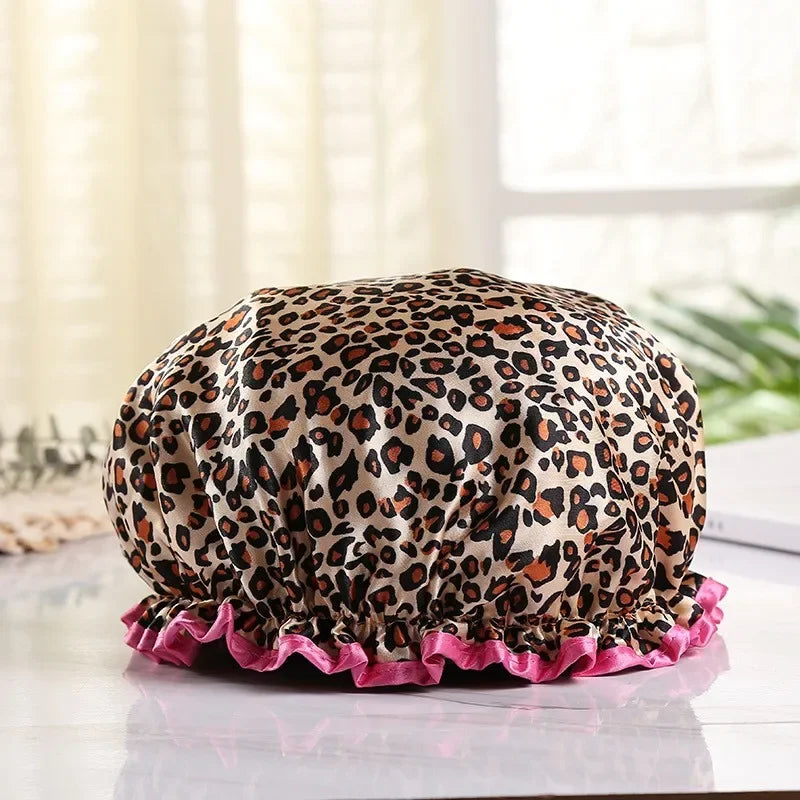 Double Layer Waterproof Shower Cap Reusable Bath Hair Cover Hat - 8