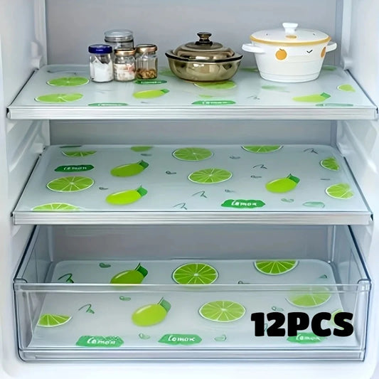 12PCS Refrigerator Mats Waterproof Fridge Liners Non-Slip Shelf Pads