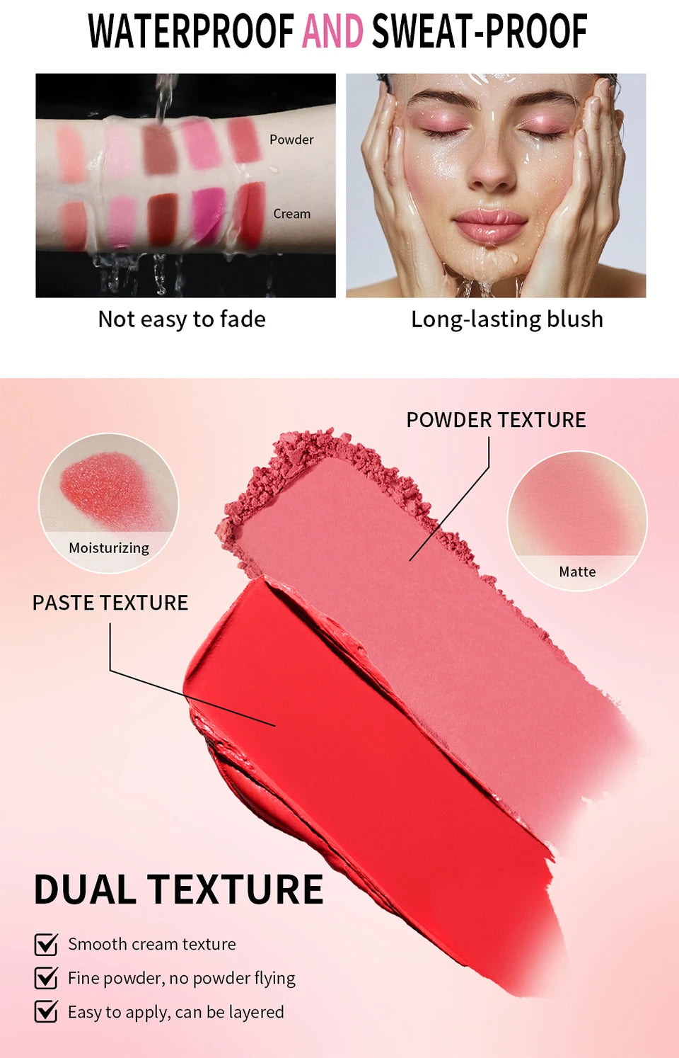 Lakerain 2 in 1 Cream and Powder Blush Makeup Palette