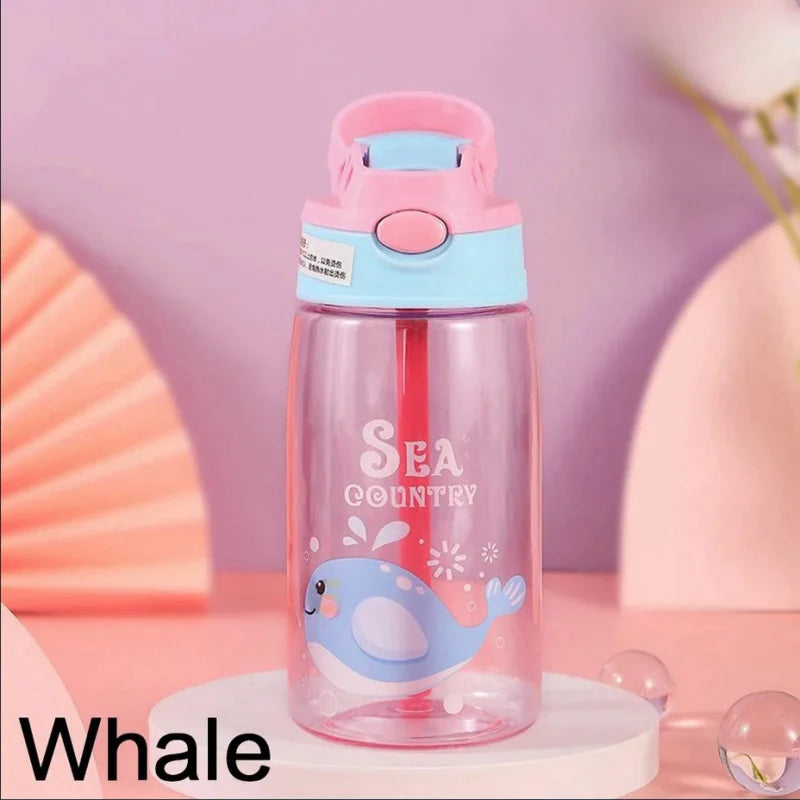 Kids Water Bottle with Straw Cartoon Sippy Cup Leakproof Drinking Bottle