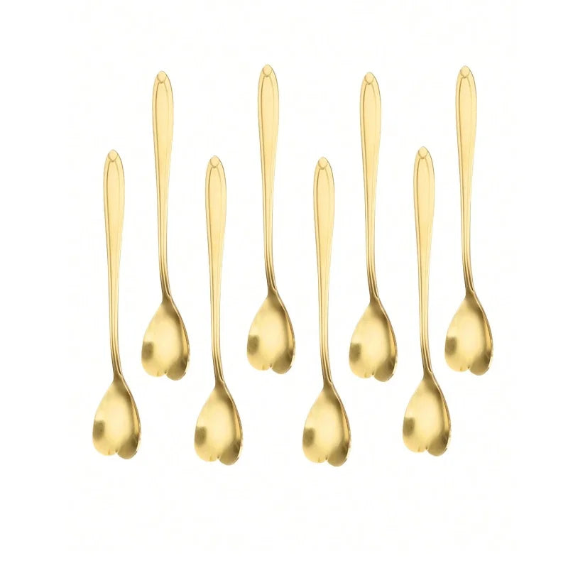 Heart Shape Coffee Spoons Set Stainless Steel Dessert Tea Scoop Gold - 15