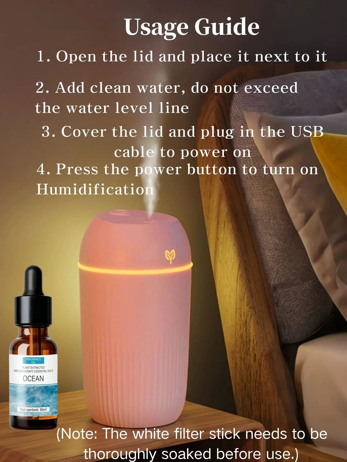 420ml Portable USB Ultrasonic Air Humidifier Essential Oil Diffuser - 6
