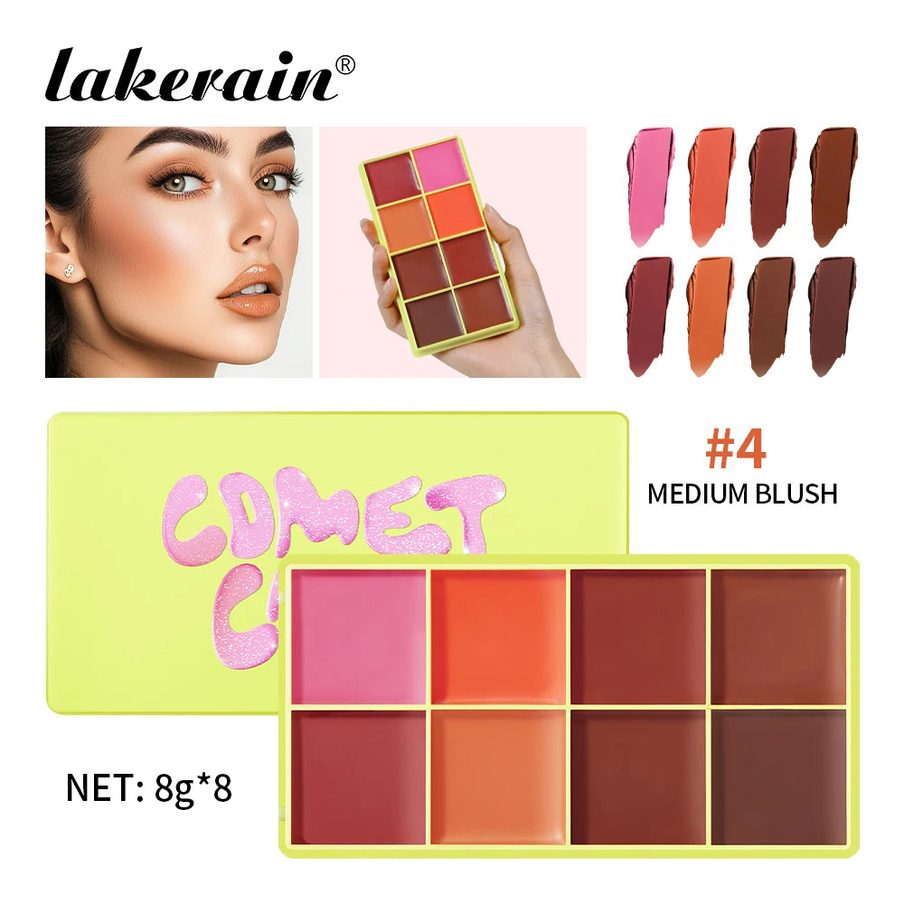 8-Color Blusher Cream Palette Face Blush and Contour Makeup - 1