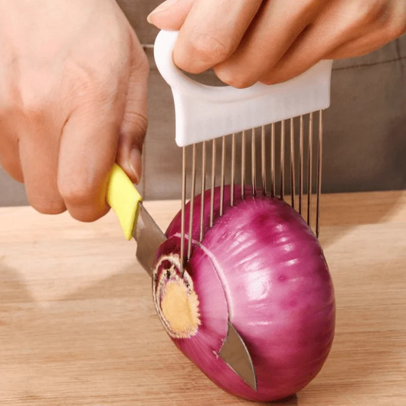 Stainless Steel Onion Holder Slicer Vegetable Fruit Cutting Assistant Tool