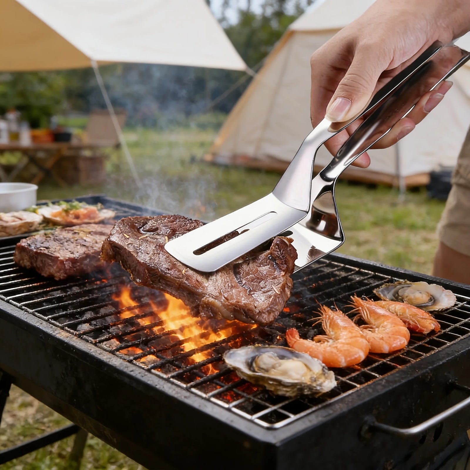Stainless Steel Steak Spatula Tongs Multifunctional Kitchen Grill Clamp