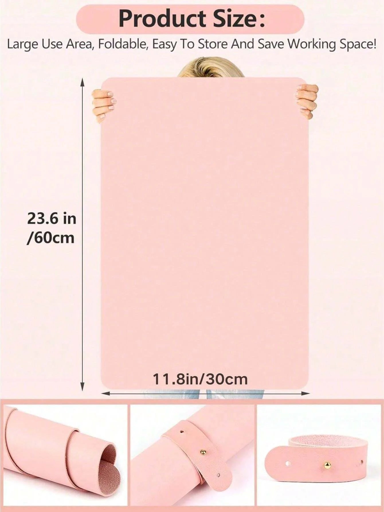 Pink Nail Art Table Mat Foldable PU Leather Manicure Desk Pad - 2