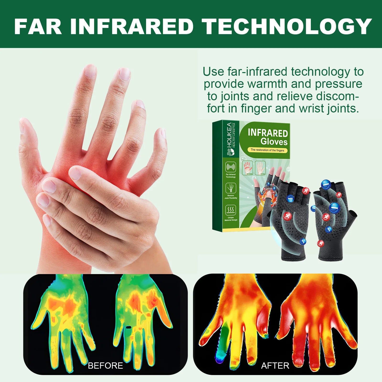 Magnetic Arthritis Therapy Gloves Hand Wrist Pain Relief Compression - 3