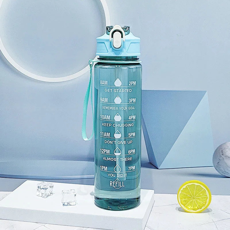 Motivational Sports Water Bottle with Time Marker and Leak Proof Straw - 31