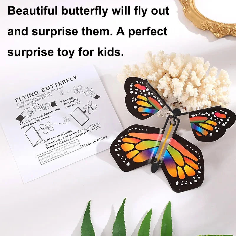 Magic Flying Butterfly Wind Up Toy Surprise Greeting Card Prop - 10