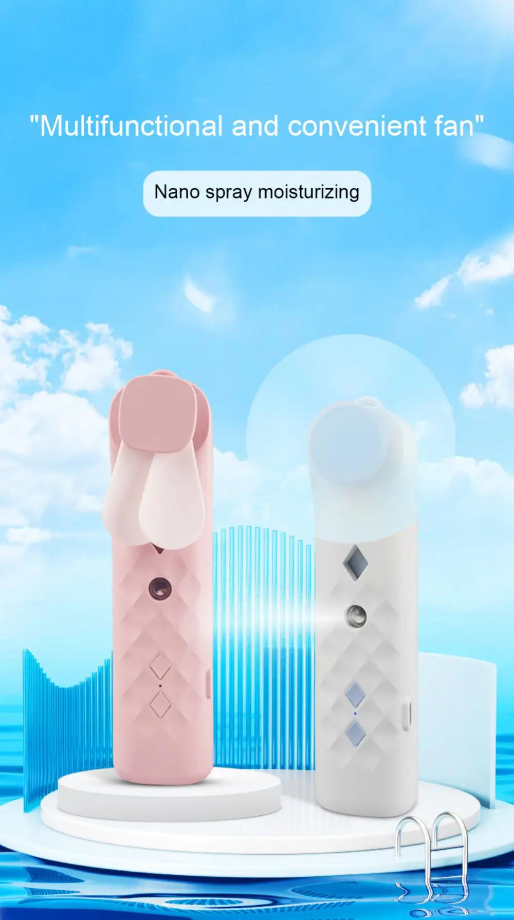 Portable 2-in-1 Handheld Mist Fan USB Rechargeable Cooling Face Steamer