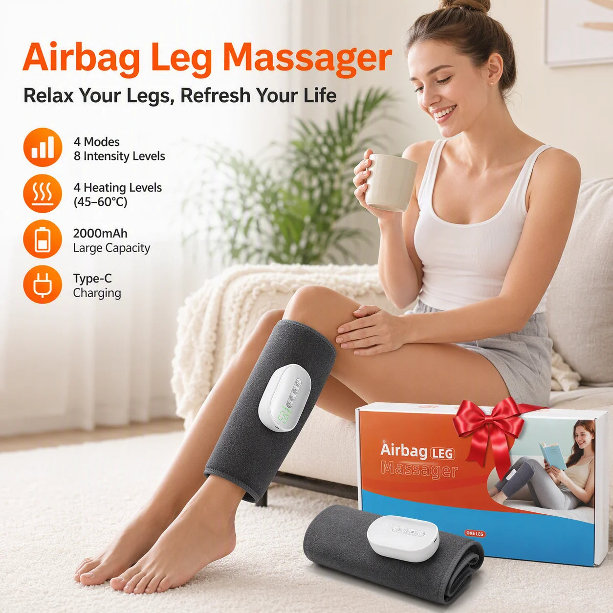 Cordless Leg Massager with Heat and Air Compression Calf Massager - 1