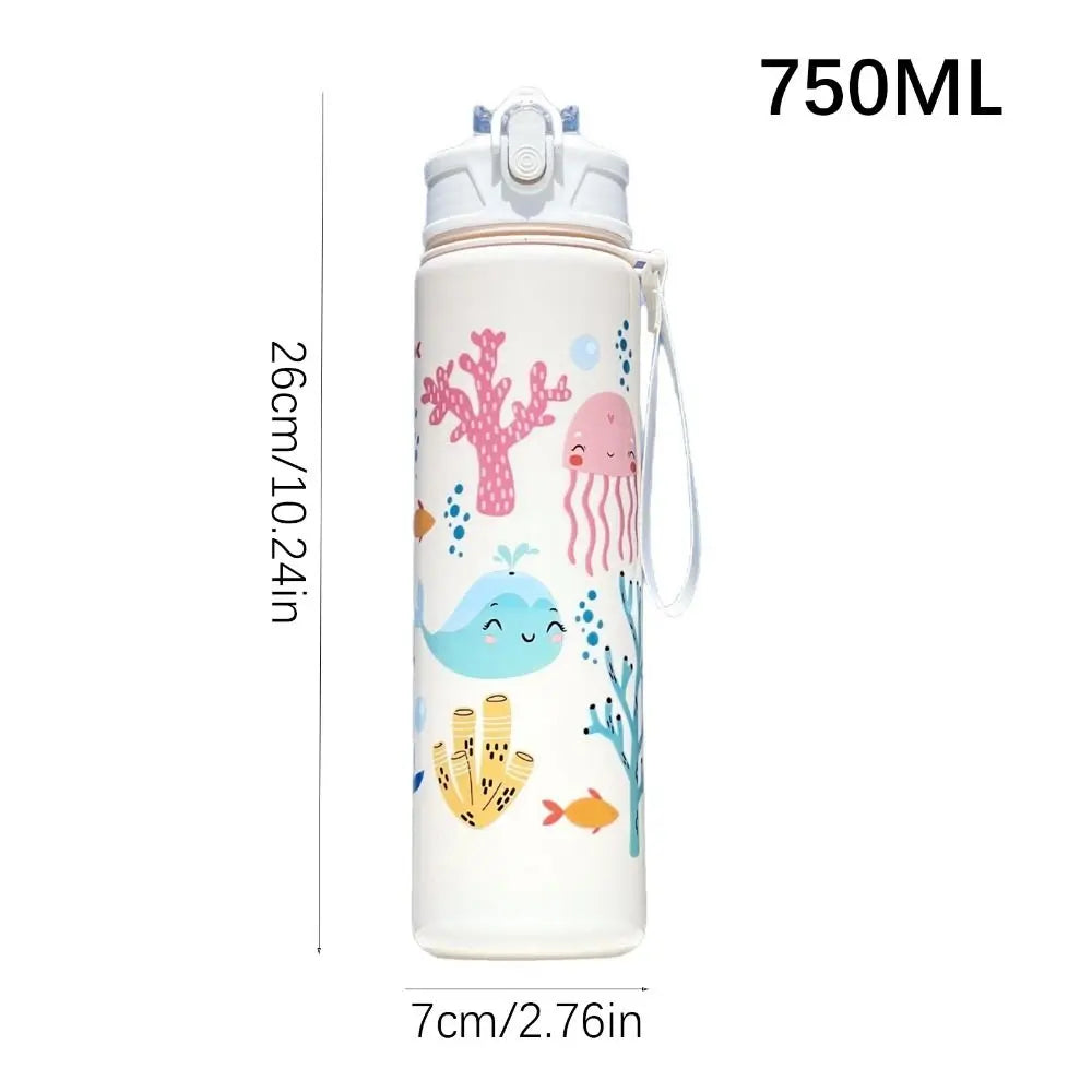 750ml Kids Cartoon Water Bottle with Straw Leak Proof Portable Cup - 6