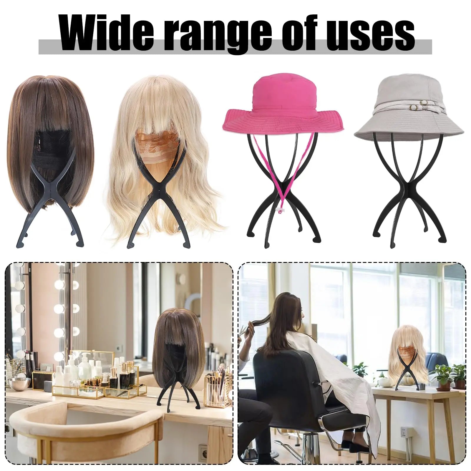Portable Folding Wig Stand and Hat Display Holder for Travel or Salon - 6