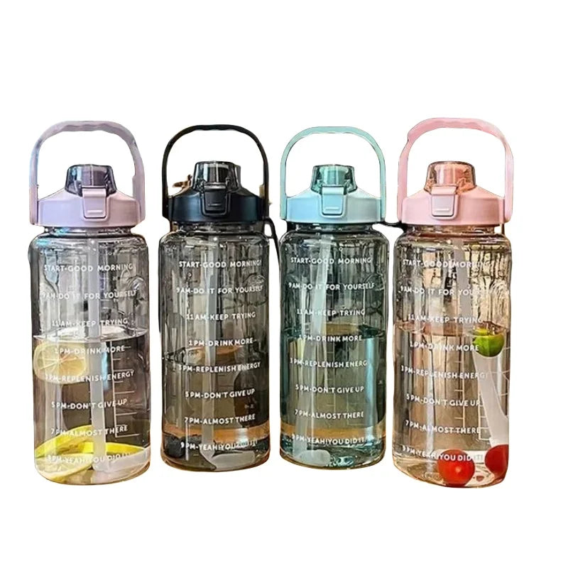 2L Motivational Sports Water Bottle with Straw Time Marker Fitness Jug - 9