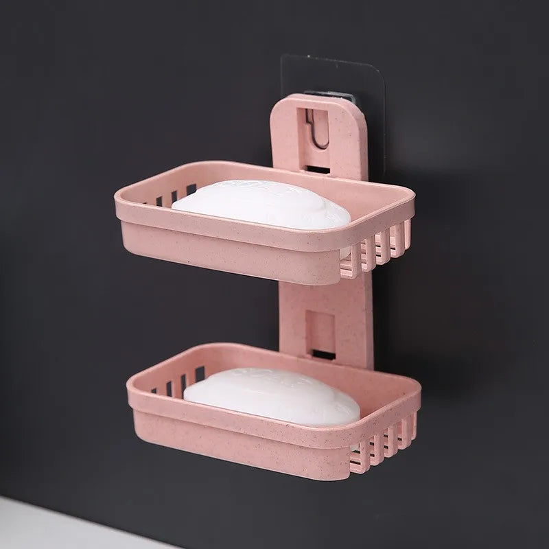 Double Layer Wall Mounted Soap Dish No Drill Bathroom Storage Rack - 13
