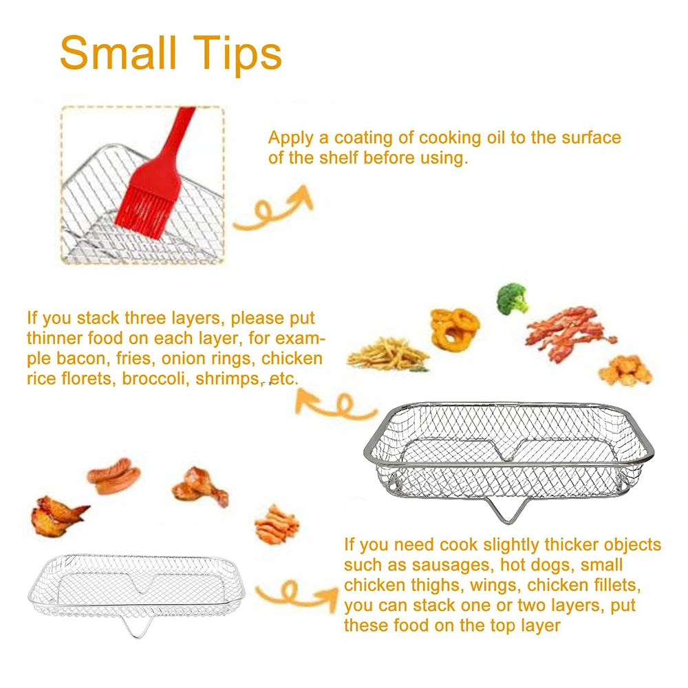 Stackable Air Fryer Rack Stainless Steel Grilling and Steaming Tray - 11