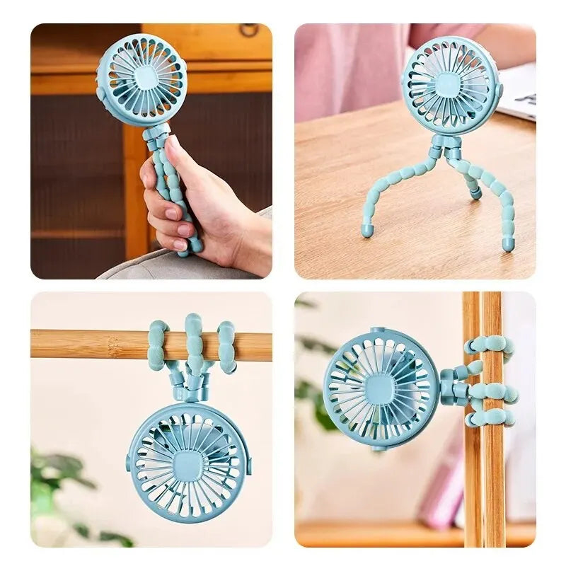 Portable Octopus Stroller Fan Flexible Tripod USB Rechargeable Mini Fan