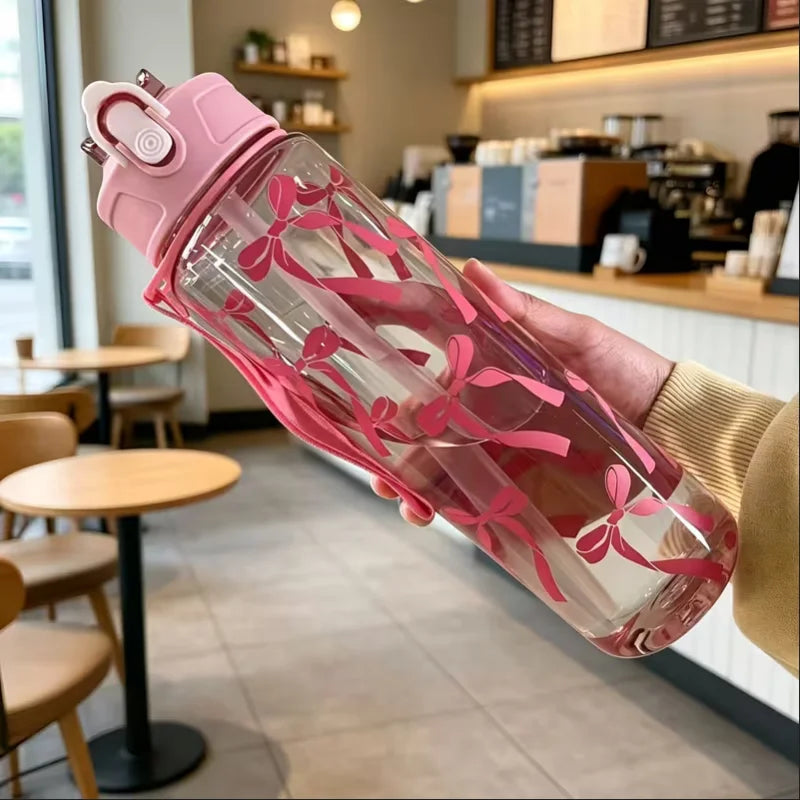 750ml Floral Straw Water Bottle Aesthetic Sport Cup with Carry Handle