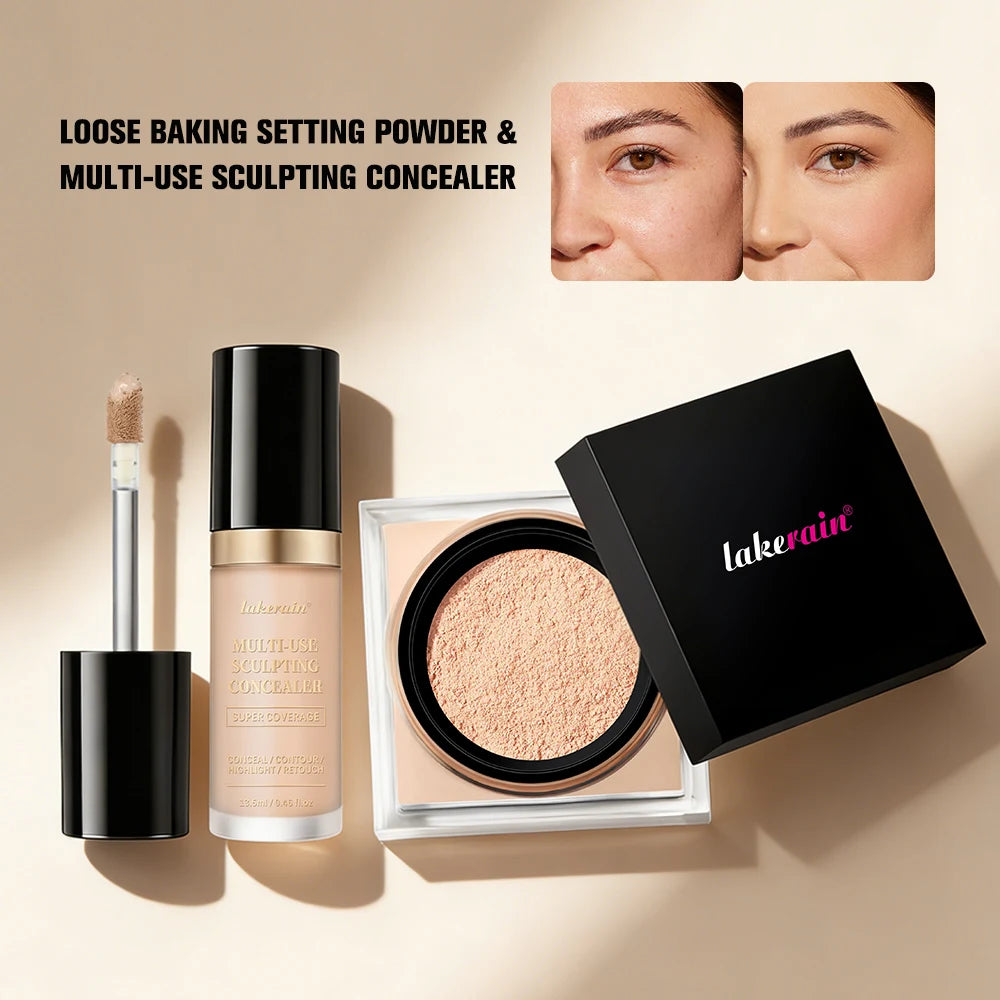 Face Makeup Set Concealer and Loose Setting Powder Matte Cosmetics