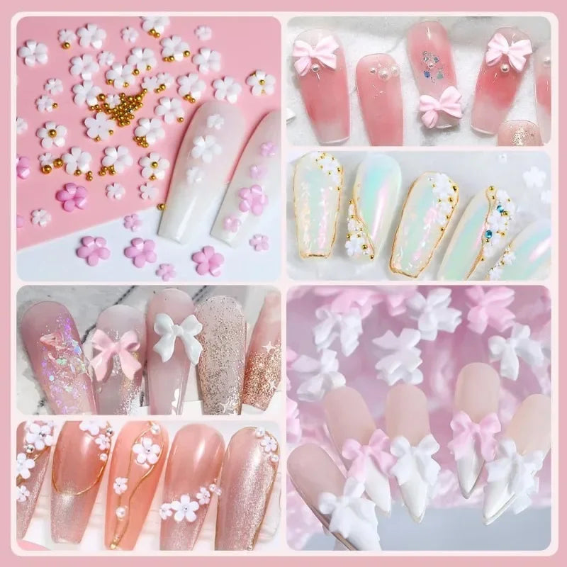 3D Acrylic Nail Art Bowknot Flower Resin Charms Rhinestones Pearl - 4