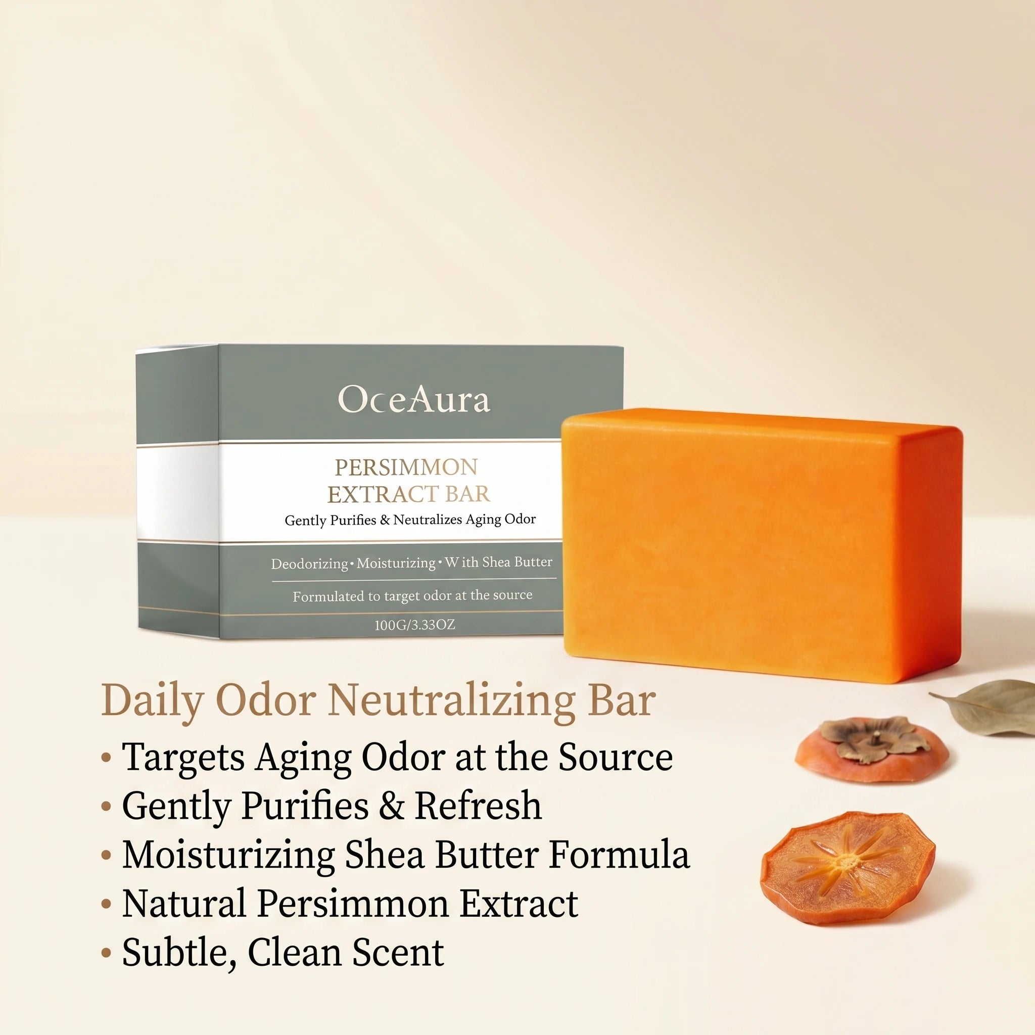 Persimmon Deodorizing Body Soap Aging Odor Neutralizer Skin Care Bar - 2