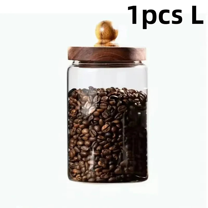 Glass Airtight Food Storage Jar with Wood Lid Kitchen Organizer Canister - 18