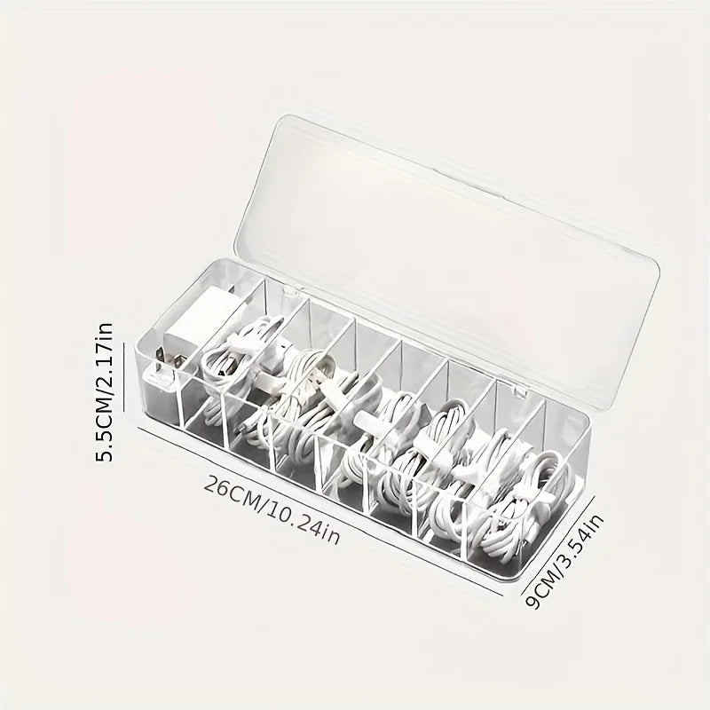 Clear Cable Organizer Box Desktop Cord Storage and Charging Station