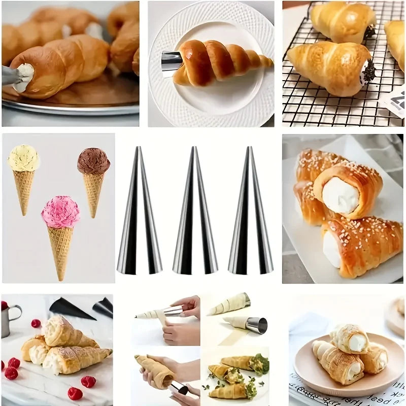 10pcs Stainless Steel Cream Horn Molds Croissant Cone Baking Tubes - 3