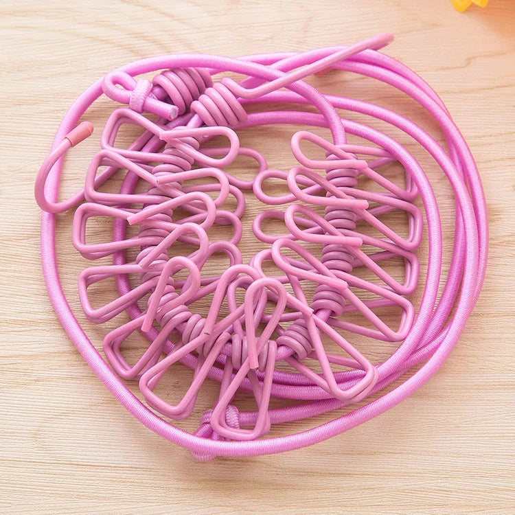 Portable Travel Clothesline with 12 Clips Retractable Camping Drying Rope