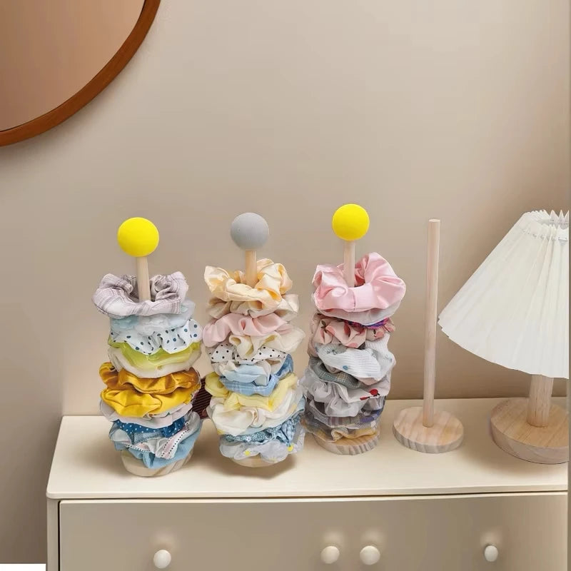 Wooden Hair Scrunchie Holder Organizer Display Stand for Jewelry Braclets - 5