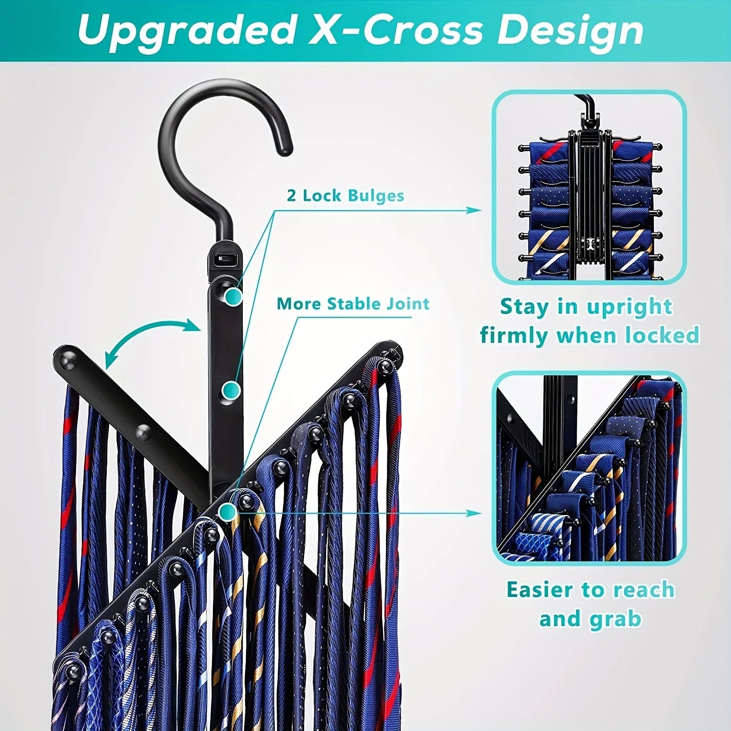 2PCS Rotating Tie Hanger Adjustable Belt Scarf Storage Rack Organizer - 4