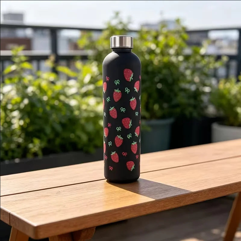 Cute Strawberry Water Bottle 1000ml Matte Frosted Leak Proof Sport Flask - 13