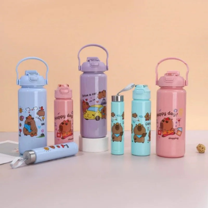 3Pcs Capybara Motivational Water Bottle Set Portable Sports Jugs - 3