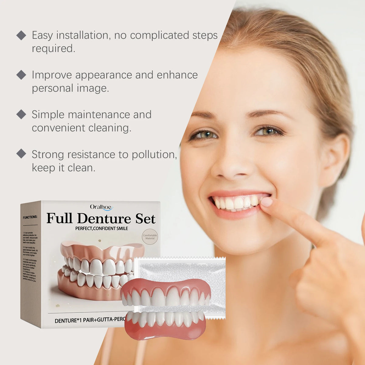 Silicone Denture Set Upper and Lower False Teeth Repair Kit