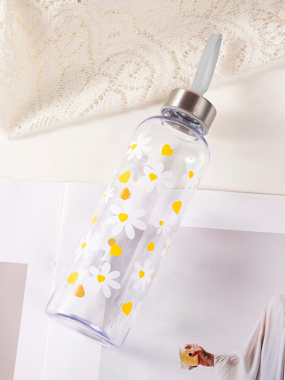 550ml Bowknot Daisy Water Bottle Leakproof Sport Cup for Gym Travel