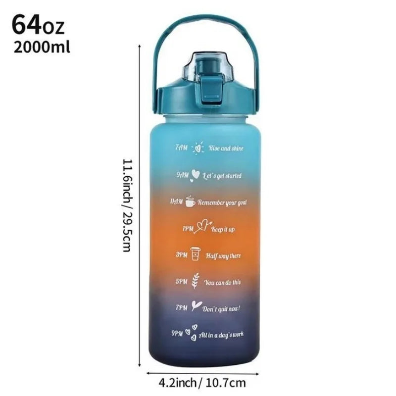 2L Motivational Water Bottle with Straw Leakproof Gym Sports Jug