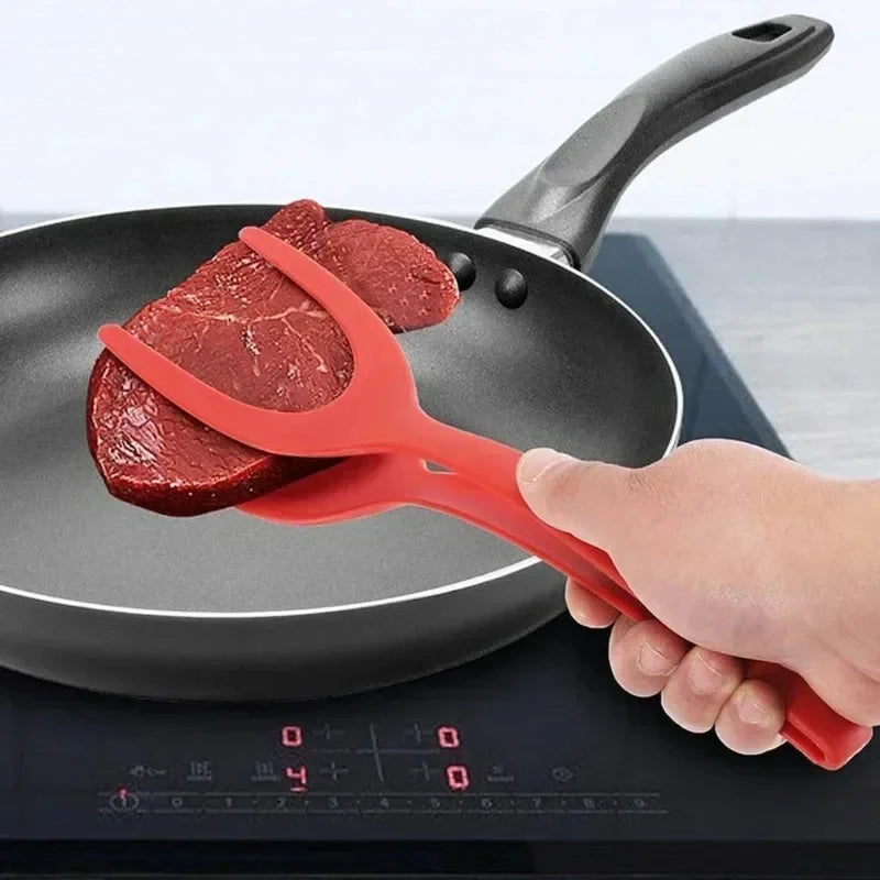 2 in 1 Silicone Spatula Tongs Non Stick Egg Flipper and Kitchen Tool - 10
