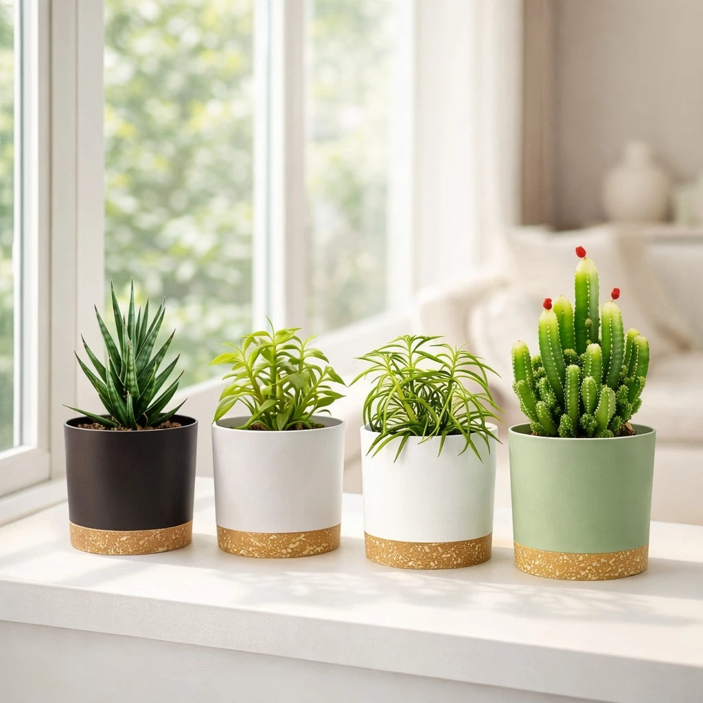 4 Pack 5 Inch Flower Pots Modern Detachable Bottom Breathable Planters - 9