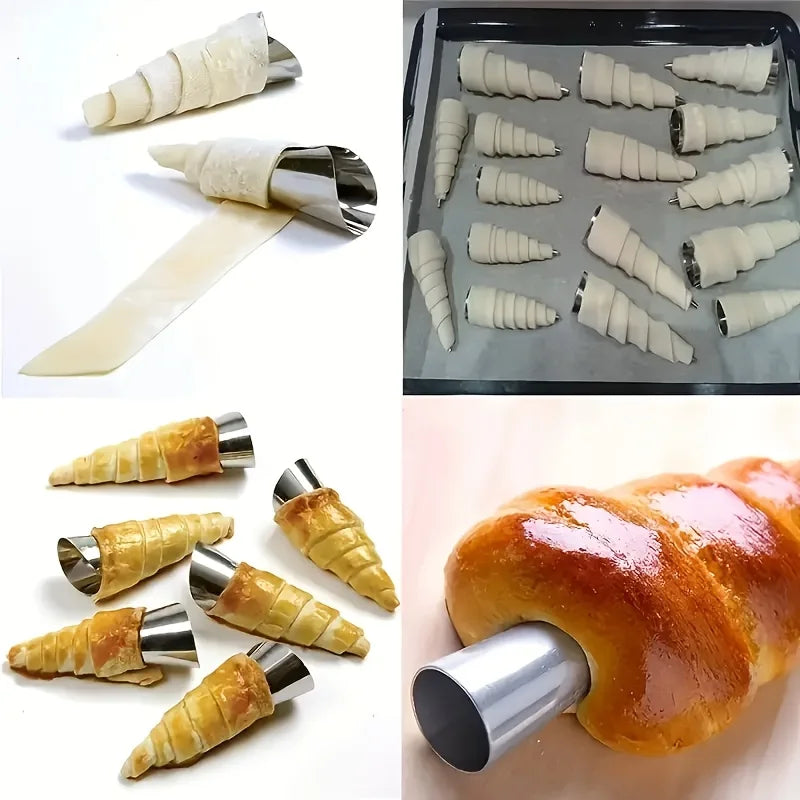 10pcs Stainless Steel Cream Horn Molds Croissant Cone Baking Tubes - 2