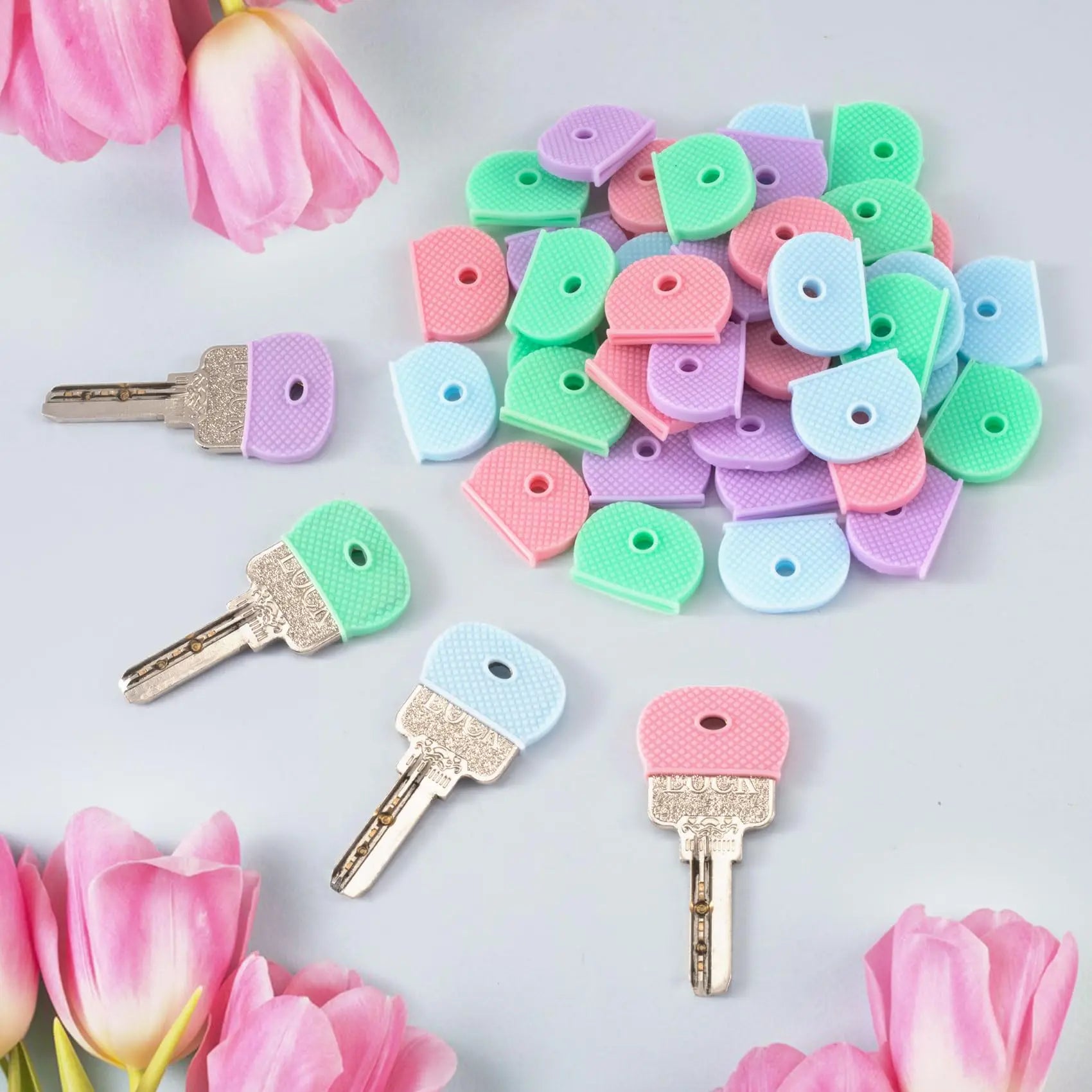 Silicone Key Covers Protective Cap Set for Keyring Identification - 1