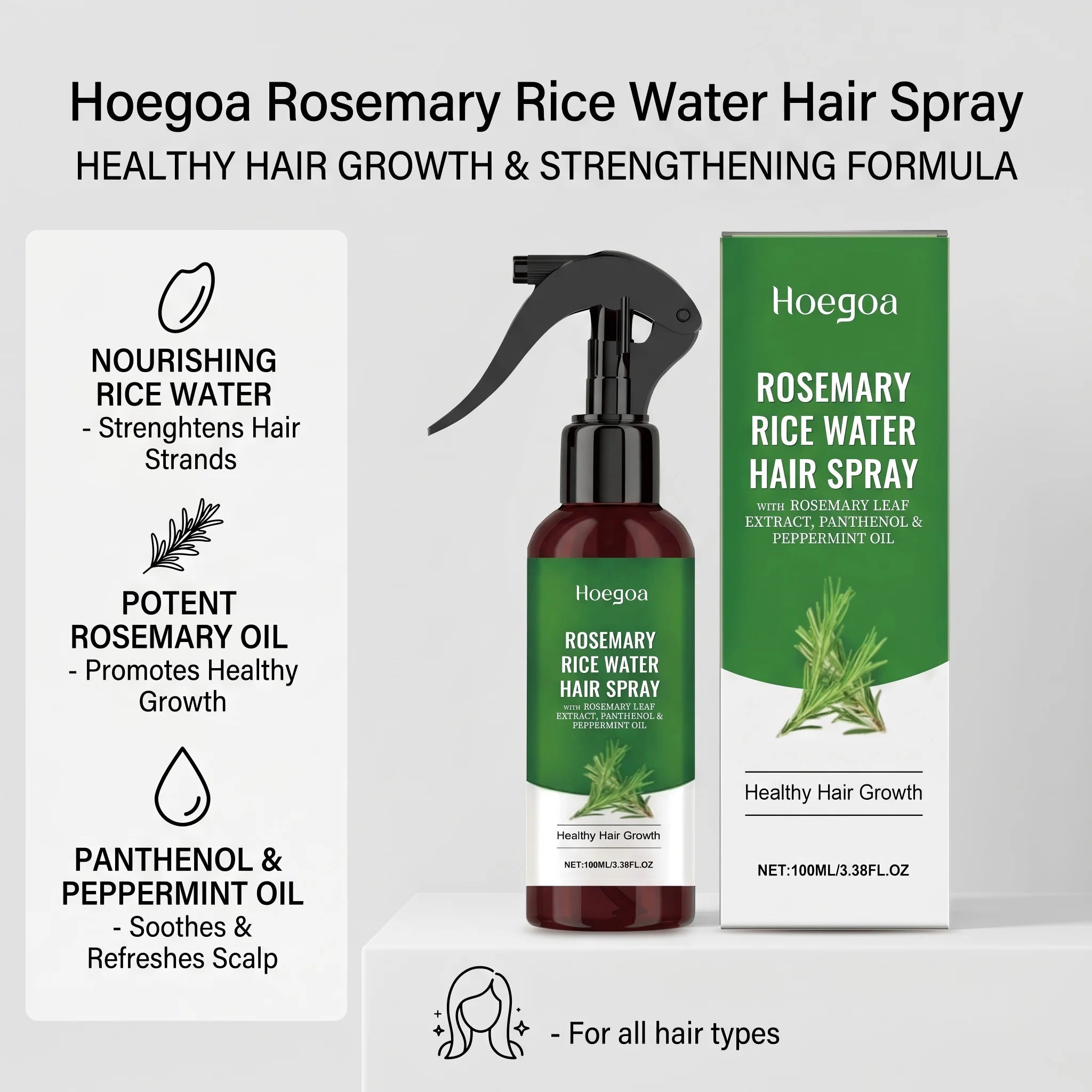 Rosemary Rice Water Hair Growth Spray for Damaged Frizzy Hair - 10