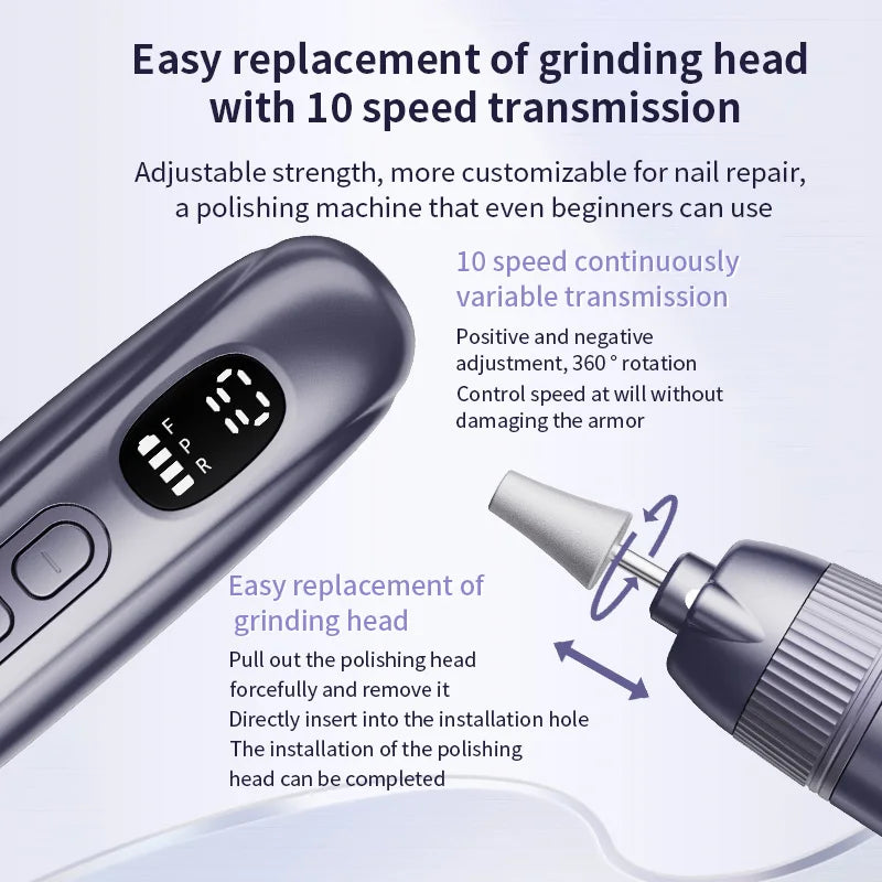 Electric Nail File Set Cordless Manicure Pedicure Drill Machine - 5